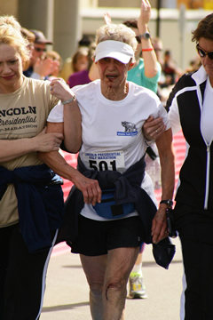 Barbara Gurtler needed a little help from her friends but the 77-year-old was determined to finish the Lincoln Half Marathon in Springfield April 7.